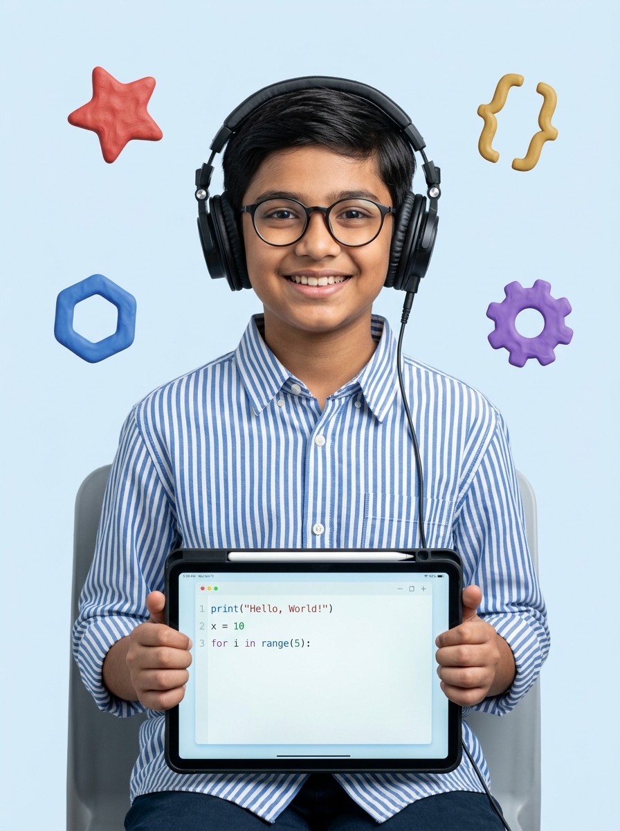 Student learning coding and robotics